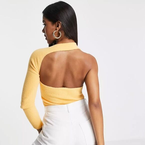 ASOS design eyelash one sleeve orange sweater - Picture 7 of 7